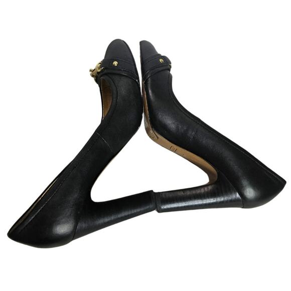 Coach Desaree Dogleash Black Leather Platforms Heels Shoes Women's Size 8.5 B - Picture 3 of 7